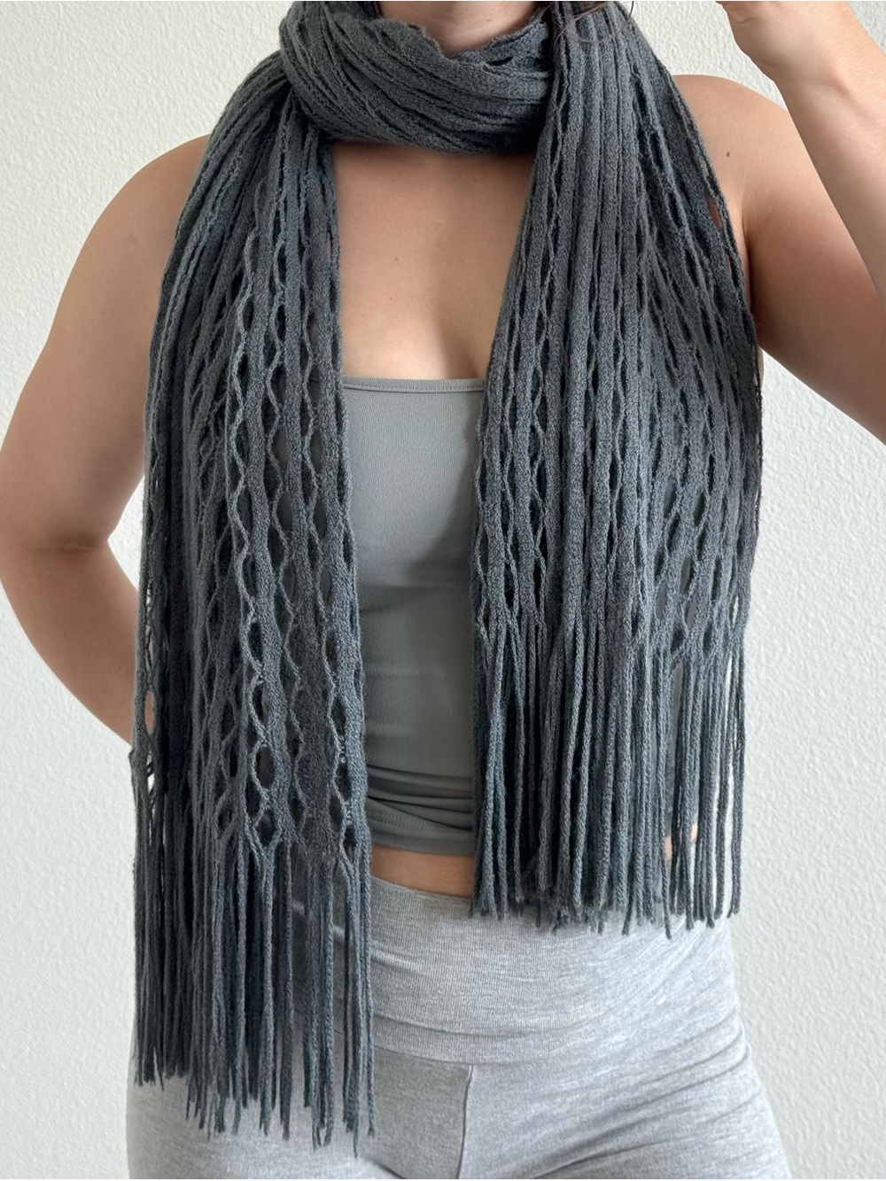 Open Knit Fringe Scarf Rectangle